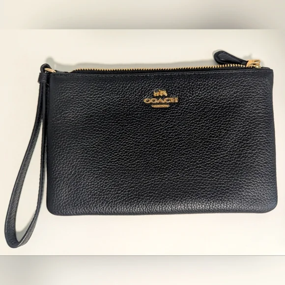 Coach Black Pebbled Leather Small Wristlet - Picture 1 of 3